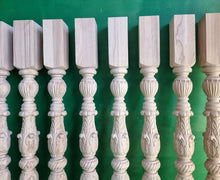Load image into Gallery viewer, Carved balustrade of wood, carved banister of wood, stair balusters, Custom size wood balusters for stairs