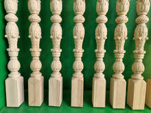 Load image into Gallery viewer, Carved balustrade of wood, carved banister of wood, stair balusters, Custom size wood balusters for stairs