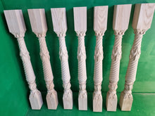 Load image into Gallery viewer, Wooden baluster for the stairs or balustrade, carved banister of wood, stair balusters, Custom size wood balusters for stairs