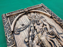Load image into Gallery viewer, God ODIN on the throne , Scandinavian God, Celtic wood carving, Viking carving, wooden carving