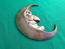 Load image into Gallery viewer, Half Moon Face Wall Decor, Crescent Wall hanging, wood wall art, wooden painting