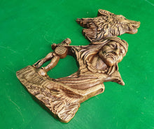 Load image into Gallery viewer, Indian Ballad, Red Man with wolf, wooden carving, wall hangign, wall panno