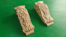 Load image into Gallery viewer, Decorative Carved Wooden Corbels Unpainted, Set 2pc, Home Wall Embellishments, wood onlays, wood wall art decor