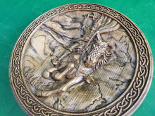 Load image into Gallery viewer, PERUN God round panno, wooden carved picture crafted carving wooden Witch craft God statue Altar Perun statue, Wall art, Wall decor