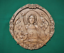 Load image into Gallery viewer, Saint Archangel Michael wood carving decor, wall hanging religious panno, religious gift, christian gift