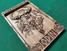Load image into Gallery viewer, God ODIN with helmet , Scandinavian God,  Celtic wood carving, Viking carving, wooden carving