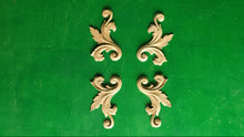 Load image into Gallery viewer, Carved Corners Unpainted, Set of 4pc, Home Wall Embellishments, wood onlays, wood wall art decor