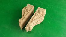 Load image into Gallery viewer, Decorative Carved Wooden Corbels Unpainted, Set 2pc, Home Wall Embellishments, wood onlays, wood wall art decor
