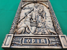 Load image into Gallery viewer, God ODIN on the throne , Scandinavian God, Celtic wood carving, Viking carving, wooden carving