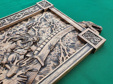 Load image into Gallery viewer, Thor statue, Ragnarok, Mjollnir, norse gods, wood carving altar heathen asatru viking god and goddes sculpture wooden scandinavian pantheon