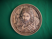 Load image into Gallery viewer, Jesus Christ wood painting in the round frame, wall hanging religious panno
