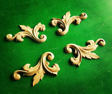 Load image into Gallery viewer, Carved Corners Unpainted, Set of 4pc, Home Wall Embellishments, wood onlays, wood wall art decor