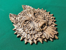 Load image into Gallery viewer, Carved Wolf, Celtic wood carving, Viking carving, Celtic art, Wall art, Wall decor, Wall hanging
