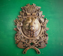 Load image into Gallery viewer, Bear decor, Carved Bear, Celtic wood carving, Viking carving, Celtic Lord Of Woods, Wall art, Wall decor, Wall hanging