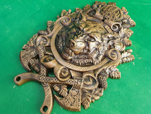 Load image into Gallery viewer, Viking Wolf FENRIR, Odin's Wolf Fenrir on Viking Shield Wall Hanging Sculpture Viking Decor Scandinavian
