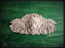 Load image into Gallery viewer, Lion Head of Wood Carved Applique Onlay, Home Wall Embellishments, Furniture Carving, Wood Onlay
