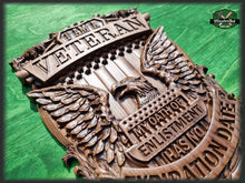 Load image into Gallery viewer, I am a veteran, carved panel of wood, Veterans day gift, American military