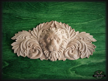 Load image into Gallery viewer, Lion Head of Wood Carved Applique Onlay, Home Wall Embellishments, Furniture Carving, Wood Onlay