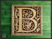 Load image into Gallery viewer, Family Letter Plaque, Wooden Letter Sign, Carved Monogram Initial, Initial of wood, Wedding gift