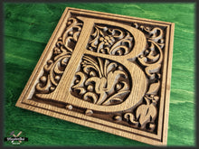 Load image into Gallery viewer, Family Letter Plaque, Wooden Letter Sign, Carved Monogram Initial, Initial of wood, Wedding gift