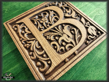 Load image into Gallery viewer, Family Letter Plaque, Wooden Letter Sign, Carved Monogram Initial, Initial of wood, Wedding gift
