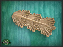 Load image into Gallery viewer, Acanthus leaf drop onlay, Furniture wooden applique Unpainted, Home Wall Embellishments, wood onlays, wood wall art decor