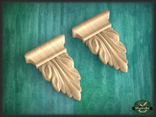 Load image into Gallery viewer, Acanthus leaf drop applique, 2pcs, Antique wooden onlay, Furniture wooden applique Unpainted, Set 2pc, Home Wall Embellishments