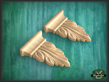 Load image into Gallery viewer, Acanthus leaf drop applique, 2pcs, Antique wooden onlay, Furniture wooden applique Unpainted, Set 2pc, Home Wall Embellishments