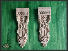Load image into Gallery viewer, Pair of wooden brackets, Carved Wood Shelf support
