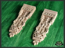 Load image into Gallery viewer, Pair of wooden brackets, Carved Wood Shelf support