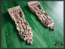 Load image into Gallery viewer, Pair of wooden brackets, Carved Wood Shelf support