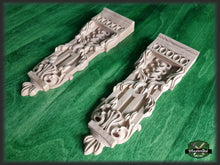 Load image into Gallery viewer, Pair of wooden brackets, Carved Wood Shelf support