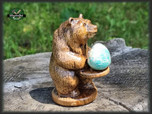 Load image into Gallery viewer, Bear totem made of Oak, standing bear home altar, tall bear with mineral stand