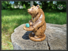 Load image into Gallery viewer, Bear totem made of Oak, standing bear home altar, tall bear with mineral stand