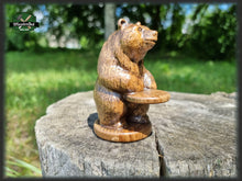 Load image into Gallery viewer, Bear totem made of Oak, standing bear home altar, tall bear with mineral stand