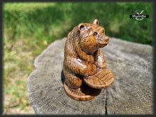 Load image into Gallery viewer, Bear totem made of Oak, standing bear home altar, tall bear with mineral stand