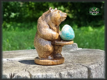 Load image into Gallery viewer, Bear totem made of Oak, standing bear home altar, tall bear with mineral stand