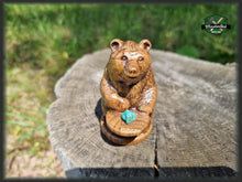 Load image into Gallery viewer, Bear totem made of Oak, standing bear home altar, tall bear with mineral stand