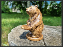 Load image into Gallery viewer, Bear totem made of Oak, standing bear home altar, tall bear with mineral stand