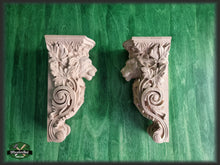 Load image into Gallery viewer, Pair of Corbels Lion, Unpainted, Decorative Carved Wooden Corbel, Home Wall Embellishments, wood onlays, wood wall art decor