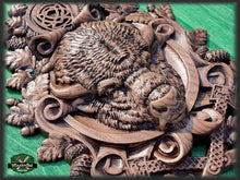 Load image into Gallery viewer, Carved Bison of wood, Celtic wood carving, Viking carving, Wall art, Wall decor, Wall hanging