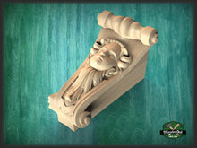 Load image into Gallery viewer, Corbel Human Face, Unpainted, Decorative Carved Wooden Corbel, 1pc, Home Wall Embellishments, wood onlays, wood wall art decor