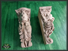Load image into Gallery viewer, Pair of Corbels Lion, Unpainted, Decorative Carved Wooden Corbel, Home Wall Embellishments, wood onlays, wood wall art decor