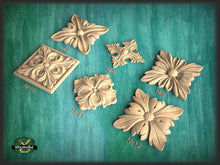 Load image into Gallery viewer, Square Carved Wood Rosette, 1 piece, Home Wall Embellishments, square wood onlays, wood wall art decor