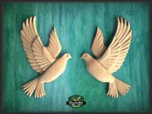 Load image into Gallery viewer, Two Doves Wooden Wall Decor, Unfinished Carved Bird, Wedding Dove, Symbol of Peace and Innocence,Pigeon,Holy Spirit Dove Church