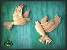 Load image into Gallery viewer, Two Doves Wooden Wall Decor, Unfinished Carved Bird, Wedding Dove, Symbol of Peace and Innocence,Pigeon,Holy Spirit Dove Church