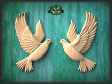 Load image into Gallery viewer, Two Doves Wooden Wall Decor, Unfinished Carved Bird, Wedding Dove, Symbol of Peace and Innocence,Pigeon,Holy Spirit Dove Church