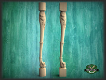 Load image into Gallery viewer, Lion Paw Wooden Baluster for Stairs, Lion leg banister of wood, stair banister lion, Carved wood balusters for stairs