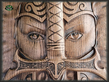 Load image into Gallery viewer, Warrior and sword carved panel made of wood, wood wall art, wall decor carving