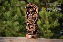 Load image into Gallery viewer, Thor statue, Ragnarok, Mjollnir, norse gods, wood carving altar heathen asatru viking god and goddes sculpture wooden scandinavian pantheon